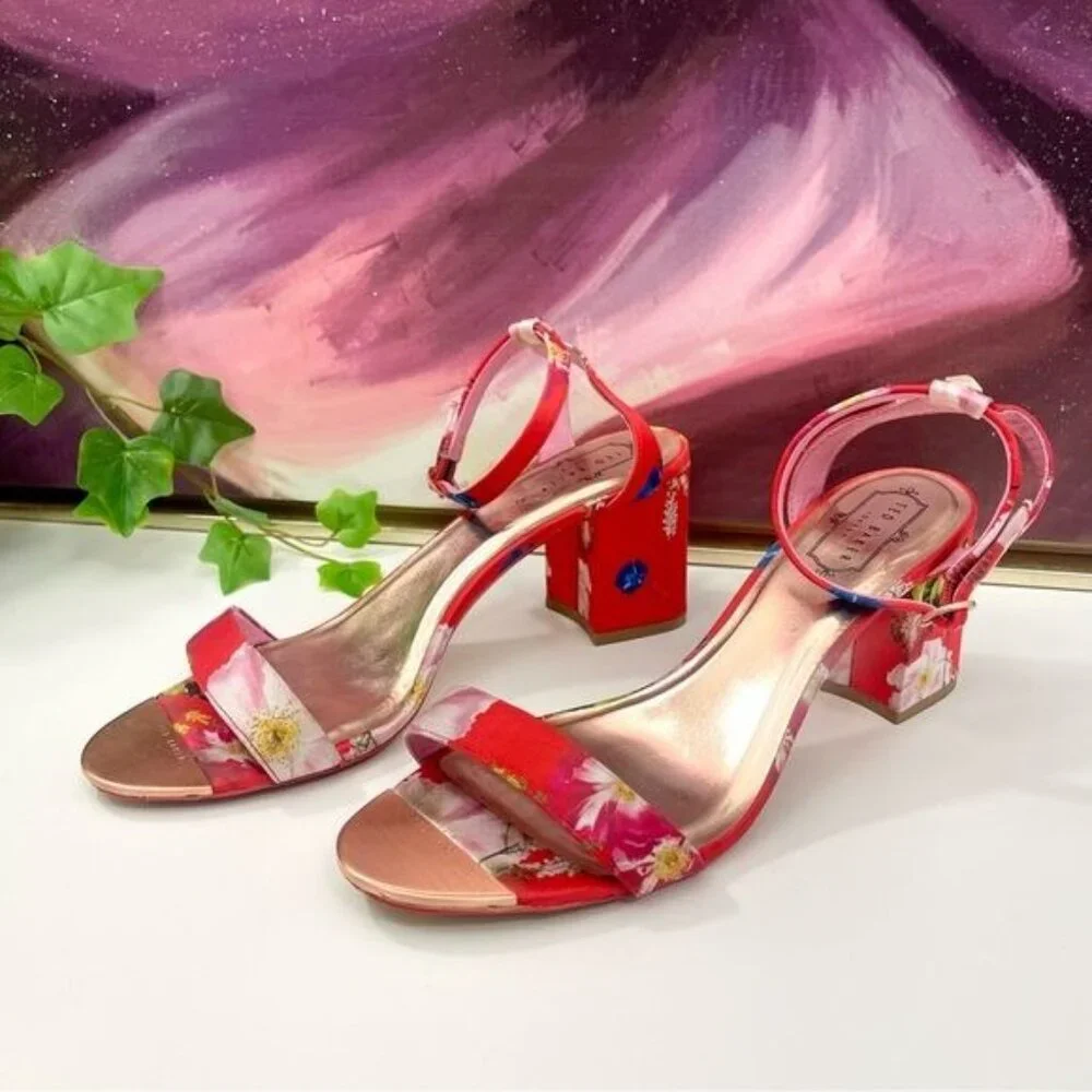 Ted Baker Rozie Block Heel Sandal in Berry Sundae Mix Satin Size EU 42 / US 11.5